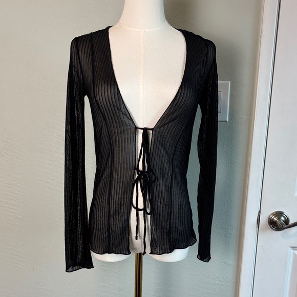 Zara Tops - Bundle 2 for $30! Zara Black Sheer Ribbed Tie-Front Cardigan Small Whimsigoth